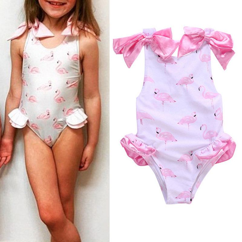 Swan Printed Toddler Girls Bows Εξώπλατο Μαγιό Κοστούμι Παραλίας Για 1y-7y