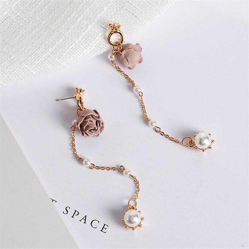 Sweet Ear Drop Σκουλαρίκια Rose Pearls Tessals Chain Μενταγιόν Dangle Κομψά Κοσμήματα Για Γυναίκες