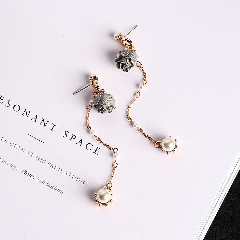 Sweet Ear Drop Σκουλαρίκια Rose Pearls Tessals Chain Μενταγιόν Dangle Κομψά Κοσμήματα Για Γυναίκες