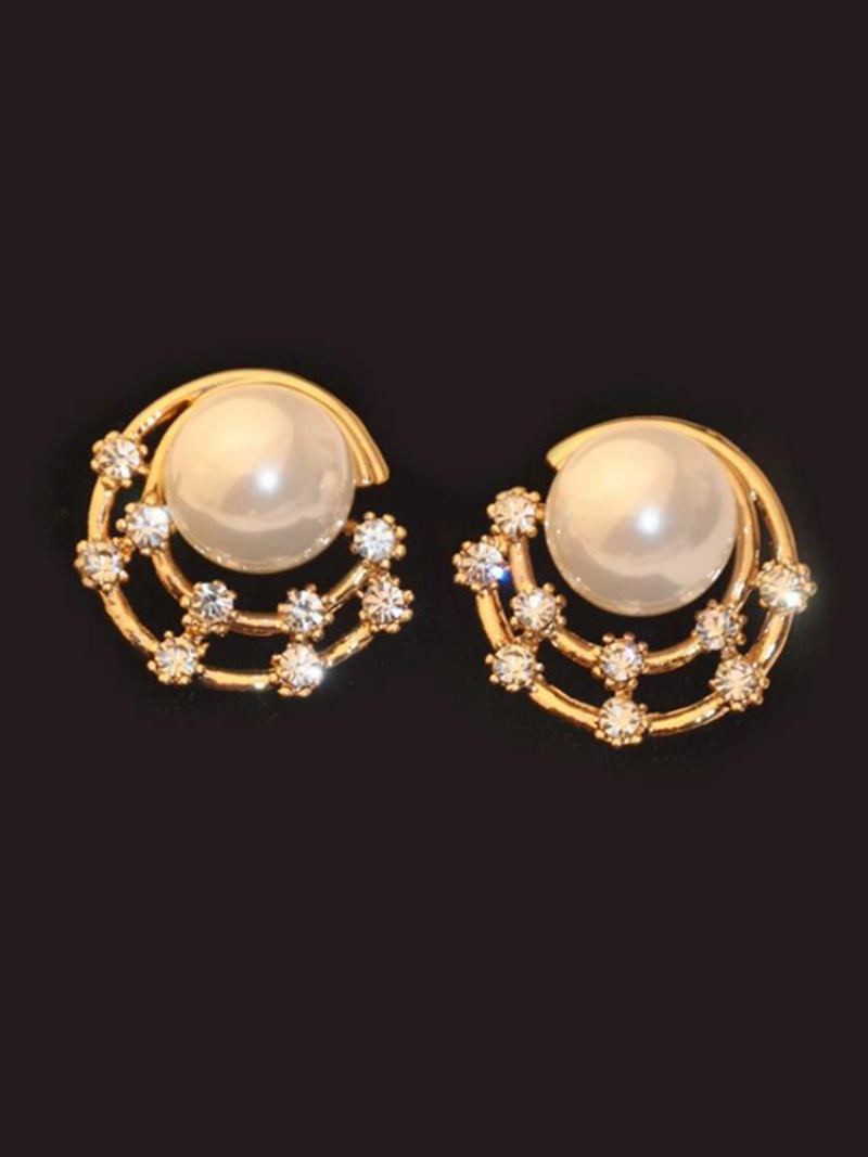 Sweet Ear Stud Σκουλαρίκια Starry Sky Rhinestone Moon Shaped Round Χαριτωμένα Κοσμήματα Για Γυναίκες