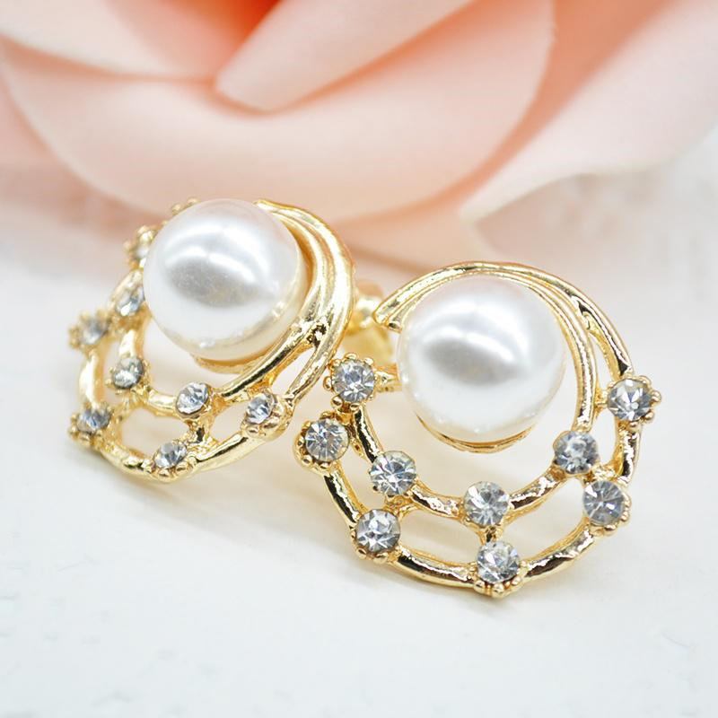 Sweet Ear Stud Σκουλαρίκια Starry Sky Rhinestone Moon Shaped Round Χαριτωμένα Κοσμήματα Για Γυναίκες