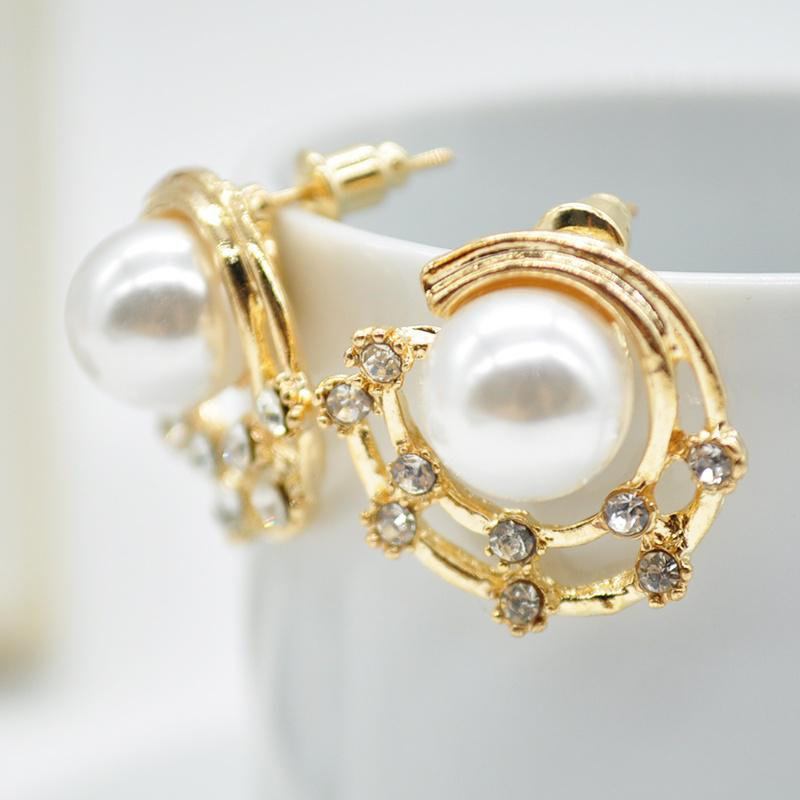 Sweet Ear Stud Σκουλαρίκια Starry Sky Rhinestone Moon Shaped Round Χαριτωμένα Κοσμήματα Για Γυναίκες