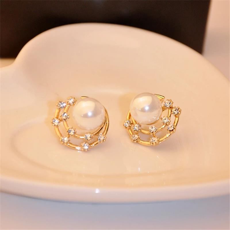 Sweet Ear Stud Σκουλαρίκια Starry Sky Rhinestone Moon Shaped Round Χαριτωμένα Κοσμήματα Για Γυναίκες