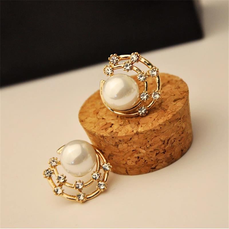 Sweet Ear Stud Σκουλαρίκια Starry Sky Rhinestone Moon Shaped Round Χαριτωμένα Κοσμήματα Για Γυναίκες