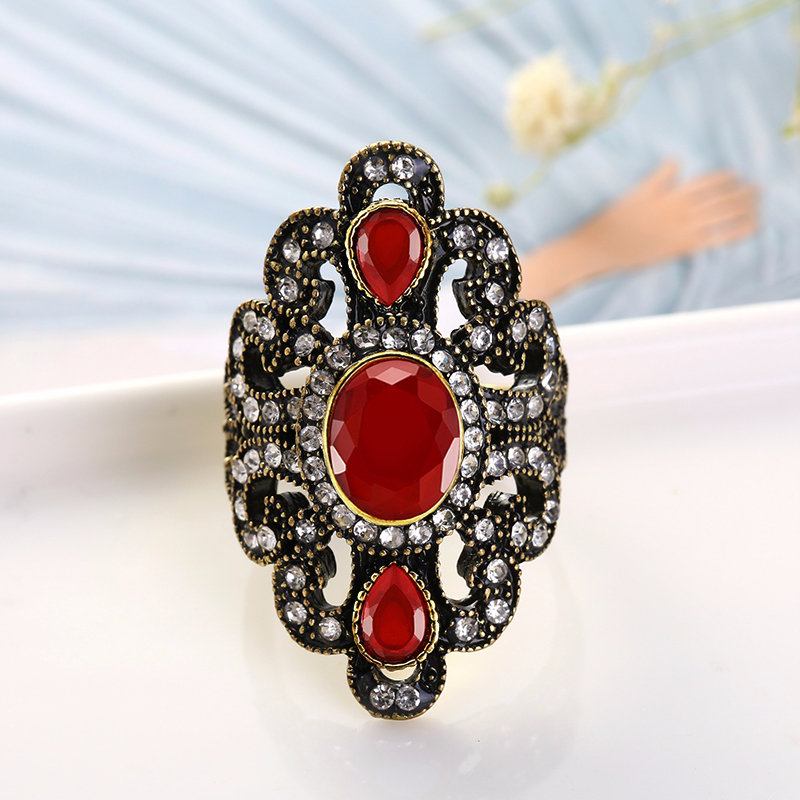 Vintage Δάχτυλα Δαχτυλίδια Gemstone Rhinestone Hollow Oval Geometric Rings Ethnic Κοσμήματα Για Γυναίκες