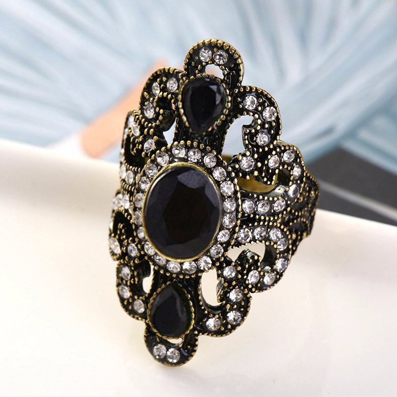 Vintage Δάχτυλα Δαχτυλίδια Gemstone Rhinestone Hollow Oval Geometric Rings Ethnic Κοσμήματα Για Γυναίκες