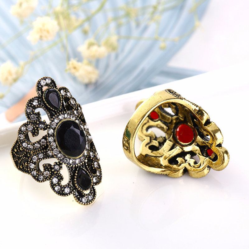 Vintage Δάχτυλα Δαχτυλίδια Gemstone Rhinestone Hollow Oval Geometric Rings Ethnic Κοσμήματα Για Γυναίκες