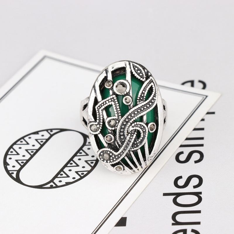 Vintage Δαχτυλίδι Δάχτυλο Hollow Carve Μουσική Ταίριασμα Rhinestone Oval Geometric Ring Ethnic Κοσμήματα Για Γυναίκες