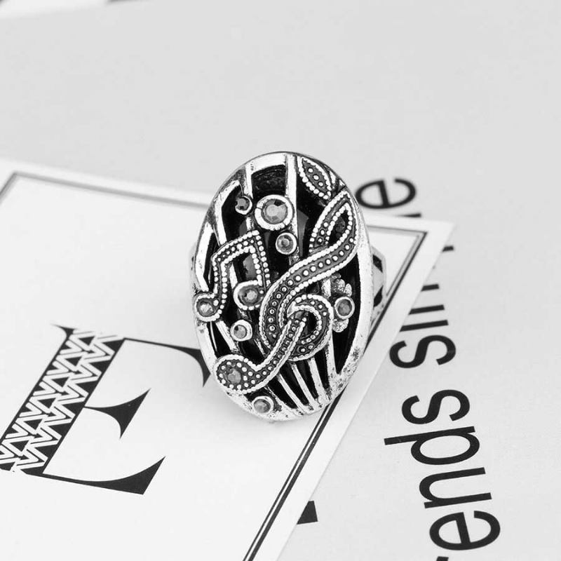 Vintage Δαχτυλίδι Δάχτυλο Hollow Carve Μουσική Ταίριασμα Rhinestone Oval Geometric Ring Ethnic Κοσμήματα Για Γυναίκες