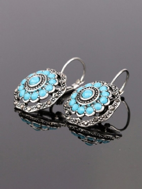 Vintage Ear Drop Σκουλαρίκια Hollow Blue Flower Plant Ear Hoop Ethnic Κοσμήματα Για Γυναίκες