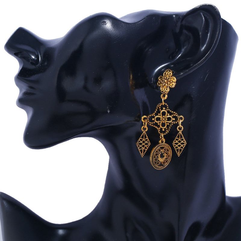 Vintage Ear Drop Σκουλαρίκια Hollow Rhombus Geometric Moon Star Model Ethnic Για Γυναίκες