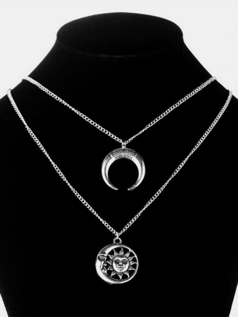 Vintage Κρεμαστό Κολιέ Sun Moon Charm Chain Πολυστρωματικό Bohemian Κοσμήματα Για Γυναίκες