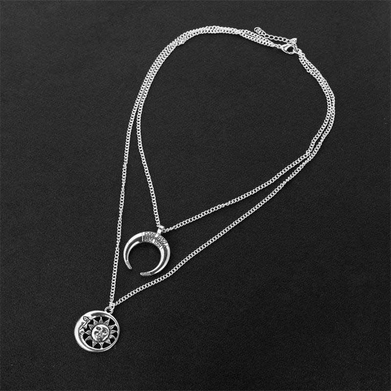 Vintage Κρεμαστό Κολιέ Sun Moon Charm Chain Πολυστρωματικό Bohemian Κοσμήματα Για Γυναίκες