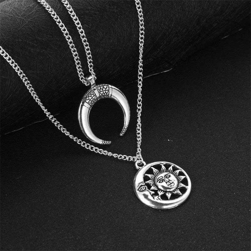 Vintage Κρεμαστό Κολιέ Sun Moon Charm Chain Πολυστρωματικό Bohemian Κοσμήματα Για Γυναίκες