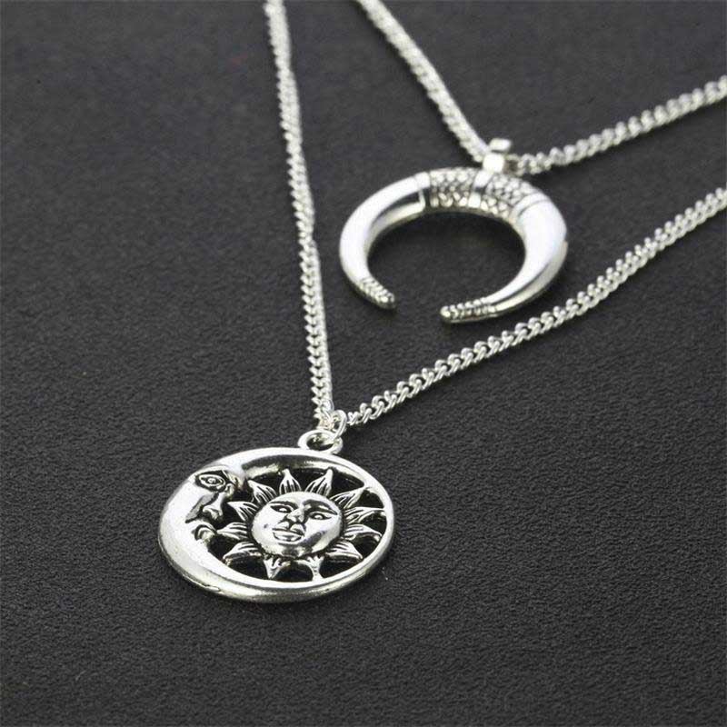 Vintage Κρεμαστό Κολιέ Sun Moon Charm Chain Πολυστρωματικό Bohemian Κοσμήματα Για Γυναίκες