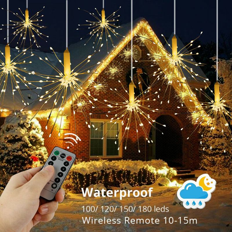 100 120 150 180 Creative Hanging Twinkle Lights Outdoor Led String Light Firework Ασύρματο Τηλεχειριστήριο 10m Dimmer Λειτουργεί Με Αδιάβροχη Μπαταρία