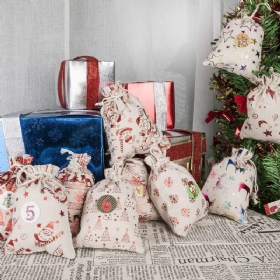 24 Διακοσμητικές Κρεμαστά Μικρές Υφασμάτινες Τσάντες Advent Calendar Χριστουγεννιάτικες Βαμβακερές Λινές Σετ Χριστουγεννιάτικη Τσάντα Δώρου