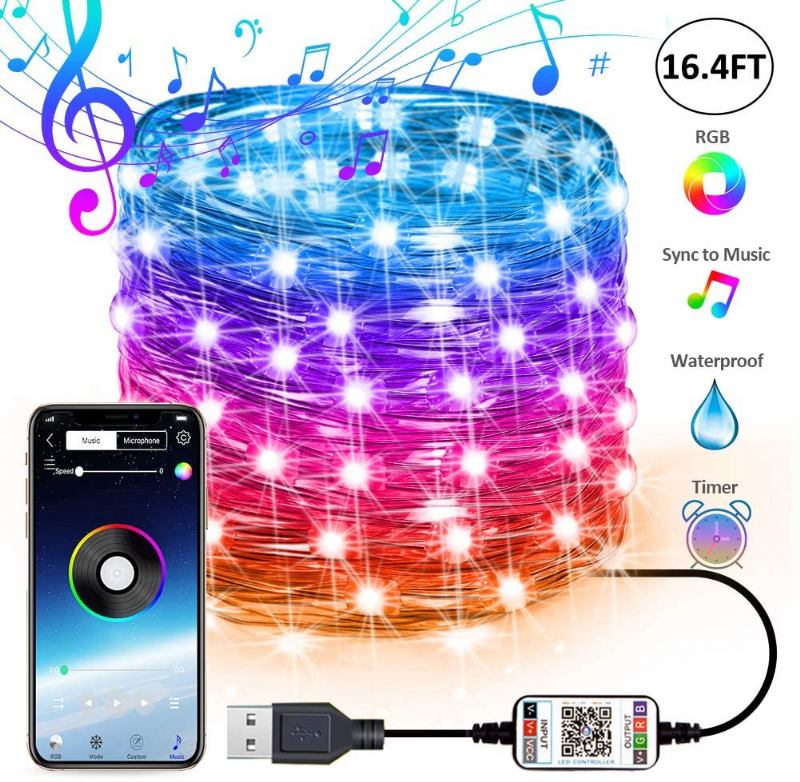 Φωτιστικό Led String Light Bluetooth Εφαρμογής Για Κινητό Τηλέφωνο Φώτα Ελέγχου Χριστουγεννιάτικη Διακόσμηση Rgb Πλήρες Έγχρωμο Φως Χάλκινου Σύρματος