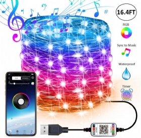 Φωτιστικό Led String Light Bluetooth Εφαρμογής Για Κινητό Τηλέφωνο Φώτα Ελέγχου Χριστουγεννιάτικη Διακόσμηση Rgb Πλήρες Έγχρωμο Φως Χάλκινου Σύρματος