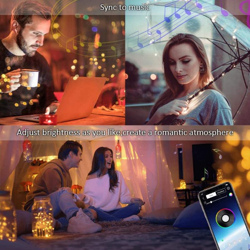 Φωτιστικό Led String Light Bluetooth Εφαρμογής Για Κινητό Τηλέφωνο Φώτα Ελέγχου Χριστουγεννιάτικη Διακόσμηση Rgb Πλήρες Έγχρωμο Φως Χάλκινου Σύρματος