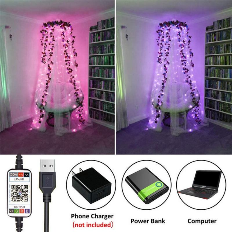 Φωτιστικό Led String Light Bluetooth Εφαρμογής Για Κινητό Τηλέφωνο Φώτα Ελέγχου Χριστουγεννιάτικη Διακόσμηση Rgb Πλήρες Έγχρωμο Φως Χάλκινου Σύρματος