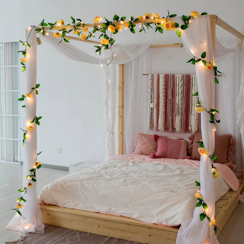 Λάμπα Rattan Flower Light Fairy Wedding Party Φεστιβάλ Λουλούδι Διακόσμηση Γιρλάντα 12 Leds Rose String Battery Powered For Christmas