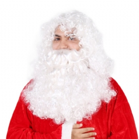 Περούκα Santa For Cosplayer Button Mesh Υγιή Και Ασφαλή Μακριά Σγουρά Λευκά Μαλλιά Συρμάτινη Γενειοφόρος Υψηλής Θερμοκρασίας
