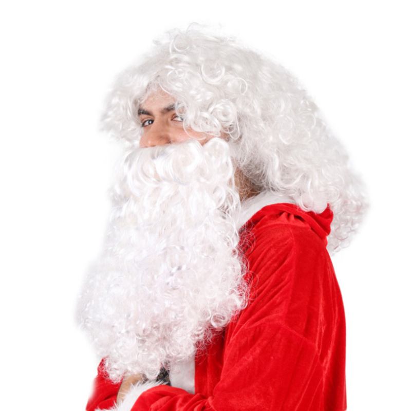 Περούκα Santa For Cosplayer Button Mesh Υγιή Και Ασφαλή Μακριά Σγουρά Λευκά Μαλλιά Συρμάτινη Γενειοφόρος Υψηλής Θερμοκρασίας