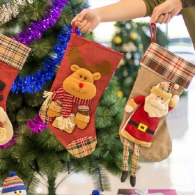 Χριστουγεννιάτικη Διακόσμηση Κάλτσες Μεγάλου Μεγέθους Σακί Δώρου Καρό Άγιος Βασίλης Τάρανδος Χιονάνθρωπος Κρεμαστό Σπίτι Παιδική