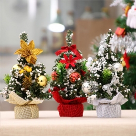 Χριστουγεννιάτικο Διακοσμητικό Δέντρο Για Σπίτι Κατάστημα Ξενοδοχείου Γραφείο 20cm Ανθεκτικό Pvc Mini Desktop Διακόσμηση Με Φιόγκο Γυαλιστερό Μπαλάκι Λουλούδι