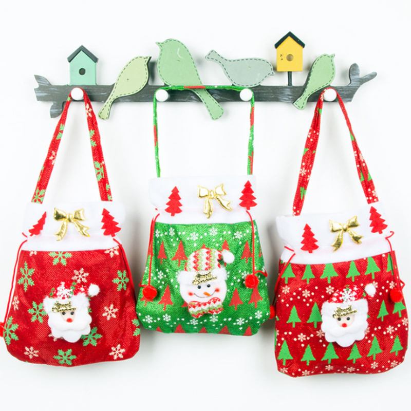 Χριστουγεννιάτικο Δώρο Santa Claus’ Candy Bag Για Velveteen Handbag Με Χρυσή Διακόσμηση Σε Τρία Σχέδια