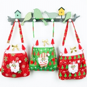 Χριστουγεννιάτικο Δώρο Santa Claus’ Candy Bag Για Velveteen Handbag Με Χρυσή Διακόσμηση Σε Τρία Σχέδια