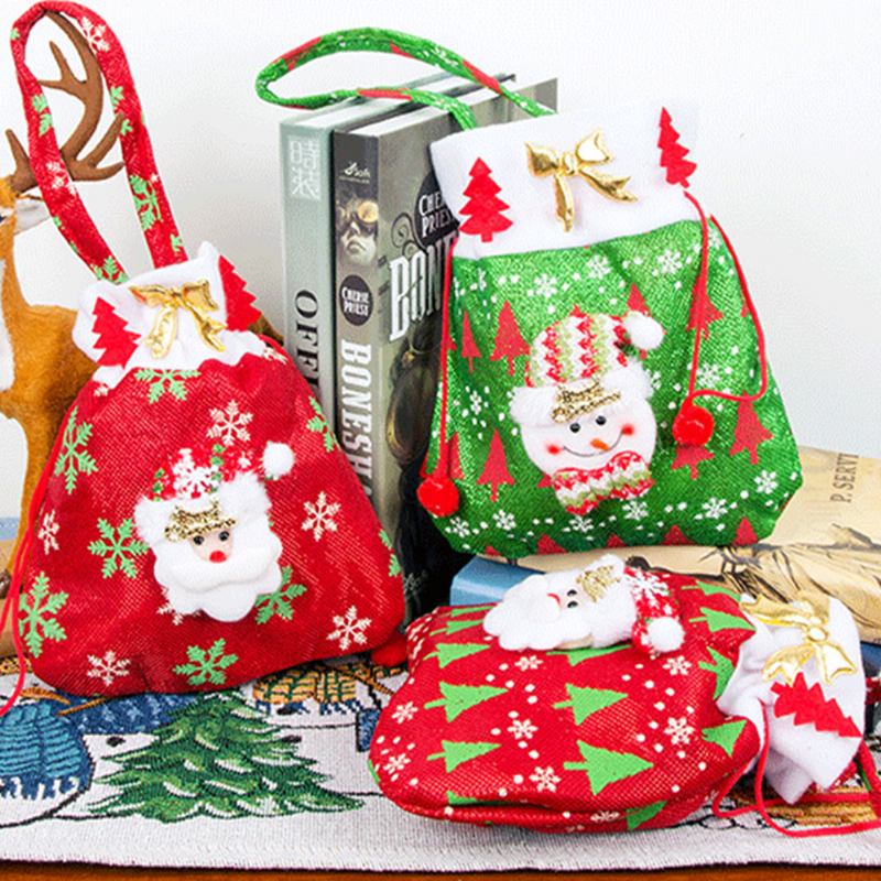 Χριστουγεννιάτικο Δώρο Santa Claus’ Candy Bag Για Velveteen Handbag Με Χρυσή Διακόσμηση Σε Τρία Σχέδια