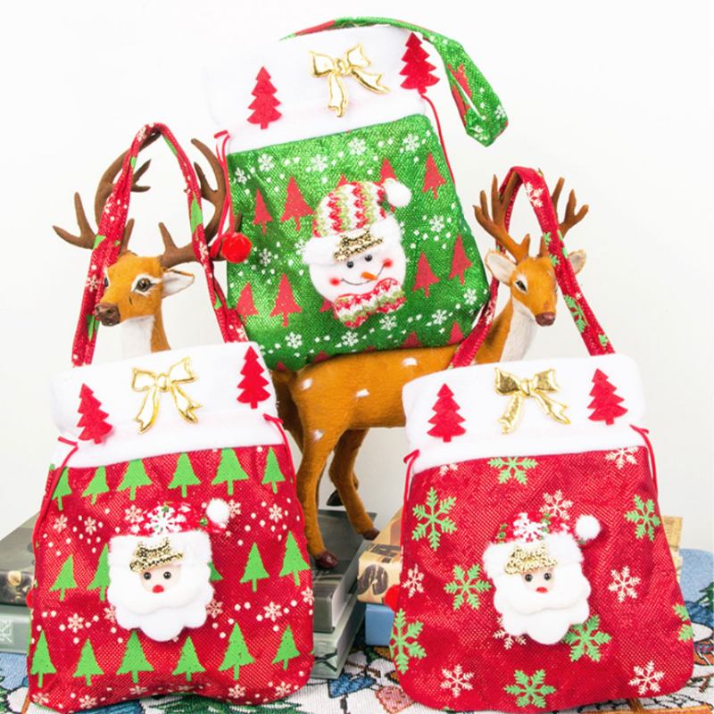 Χριστουγεννιάτικο Δώρο Santa Claus’ Candy Bag Για Velveteen Handbag Με Χρυσή Διακόσμηση Σε Τρία Σχέδια