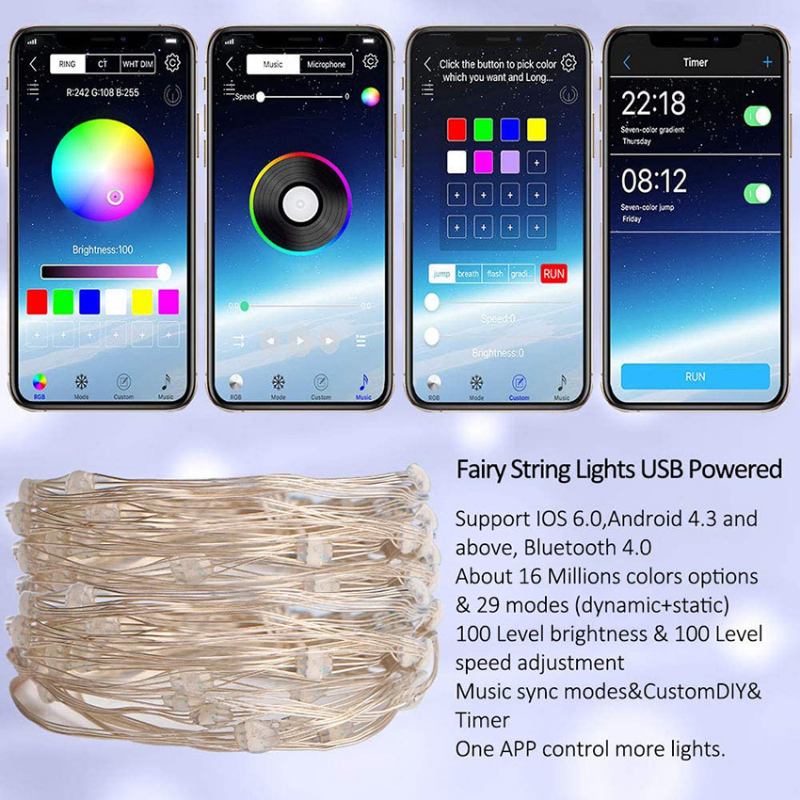 Χριστουγεννιάτικο Φωτιστικό Bluetooth Full Color String Έξυπνο Usb Rgb Light Led Διακοσμητικό Χορδών