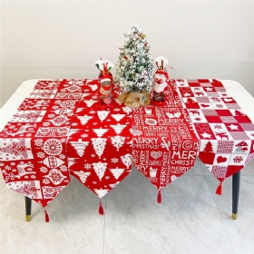 Χριστουγεννιάτικο Τραπέζι Runner Χριστουγεννιάτικα Διακοσμητικά Τραπεζομάντιλο Κόκκινη Αλυκή Δέντρο Βαμβακερό Ύφασμα Διακόσμηση Τραπεζιού